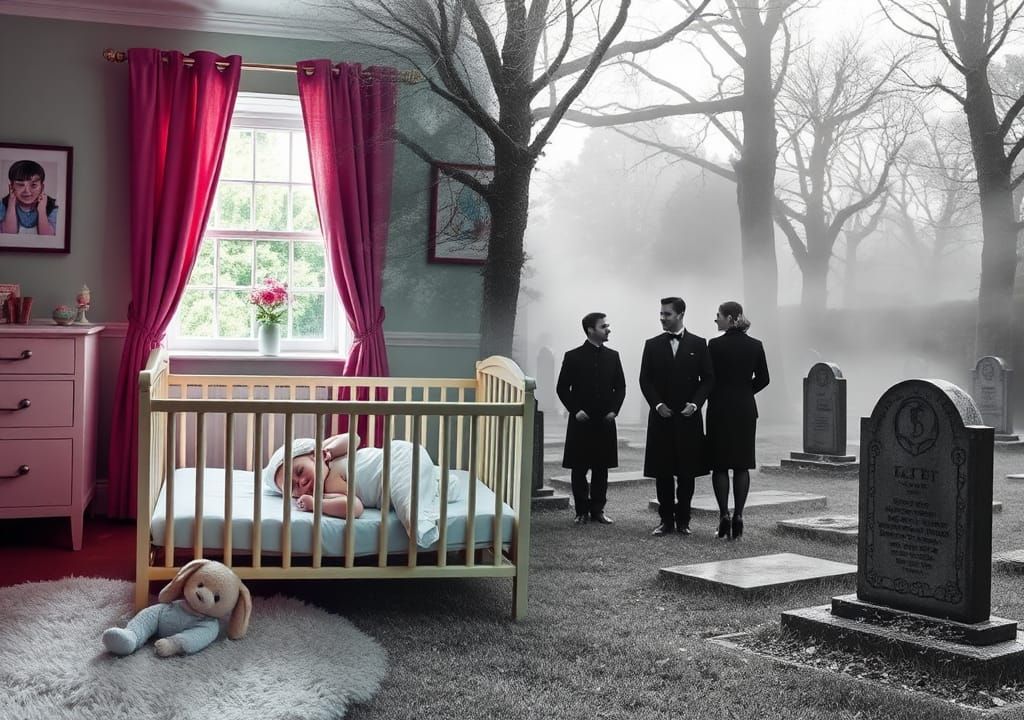 Double Exposure: Baby's Bedroom Meets Haunting Graveyard