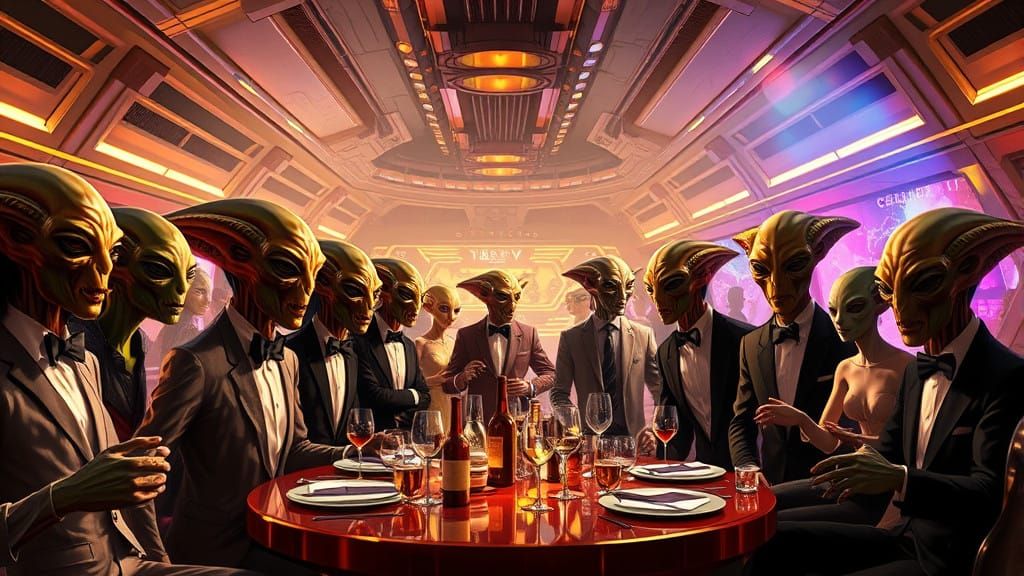 Aliens in Elegance: A Futuristic Soiree