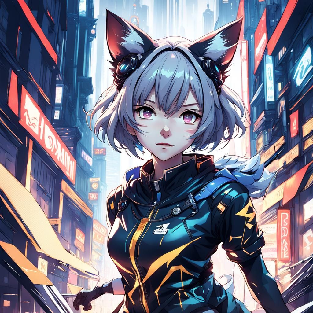 Anime Catgirl Movie Poster in Aesthetic 3D Style