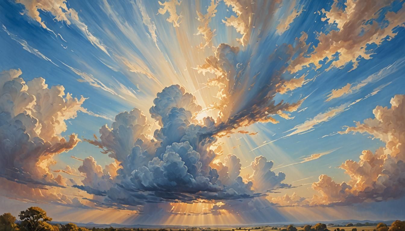 Ethereal Blue Sky with Wispy Cirrus Clouds in a Dreamlike La...