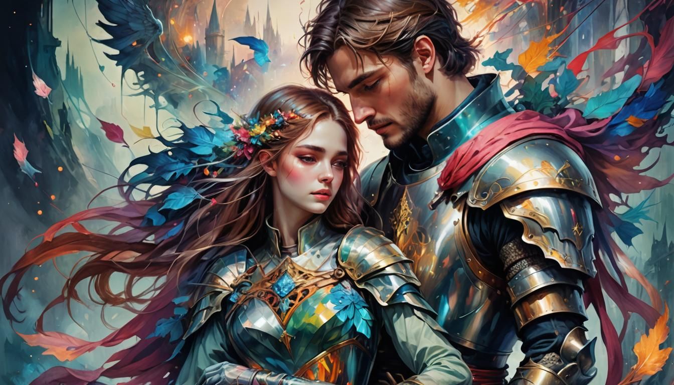 Medieval Knight Saves Enchanted Maiden in a Vibrant Digital....
