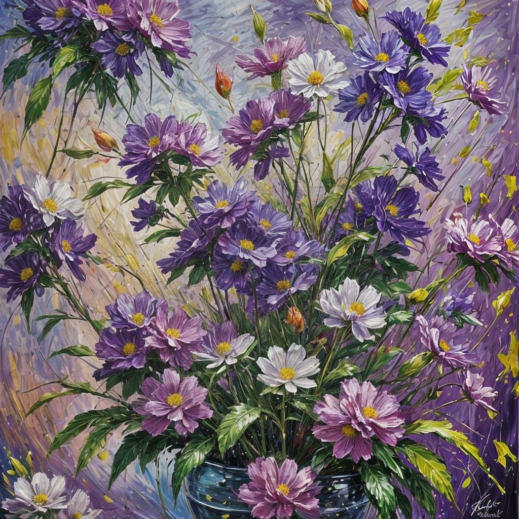 Ethereal Purple Blossoms in Dynamic Impasto Style