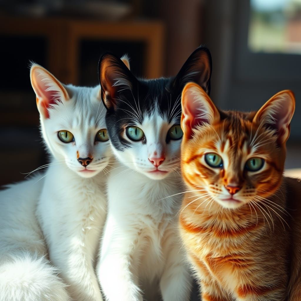 Three Cats in Warm, Sunlit Harmony