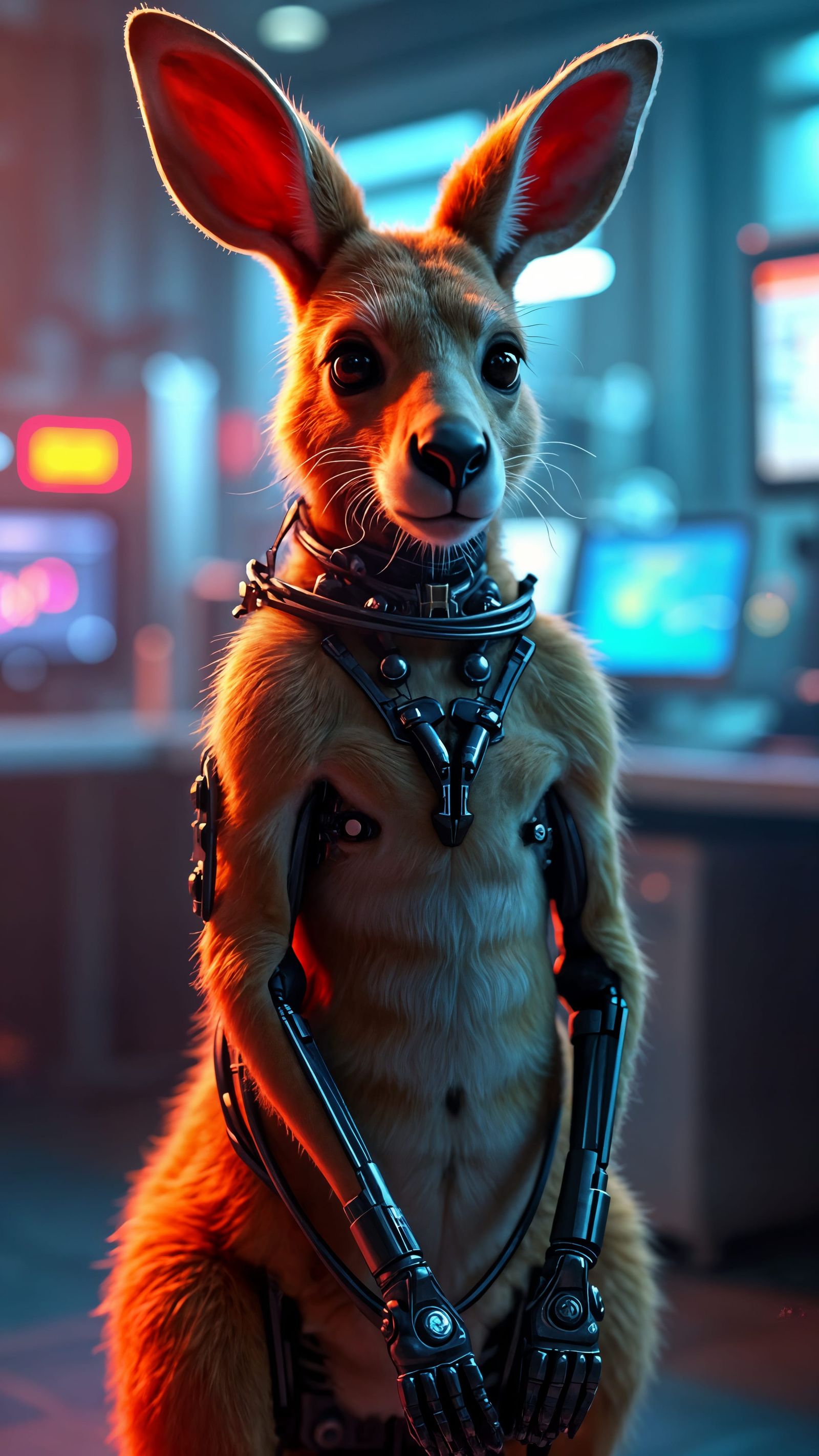 Cybernetic Kangaroo Unveiled in Biopunk Laboratory
