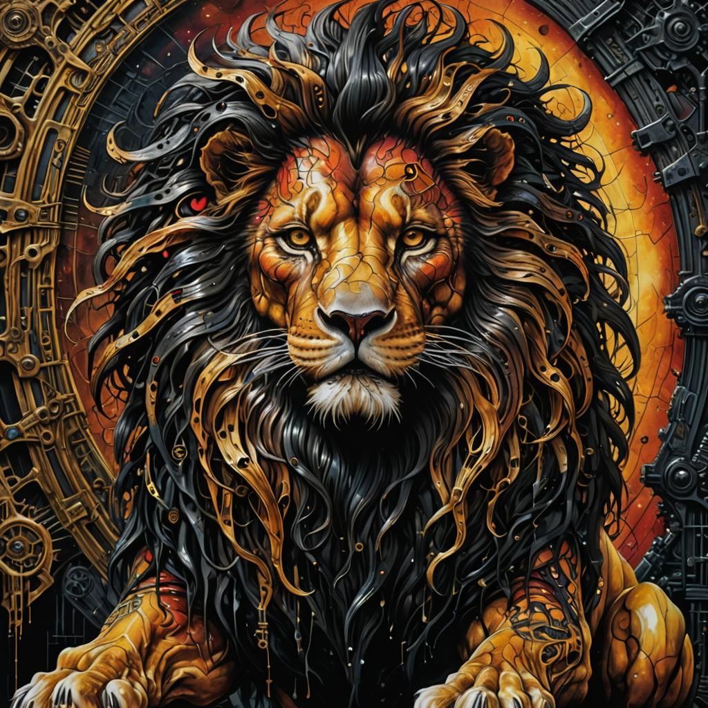 Cyberpunk Lion in Triadic Color Palette