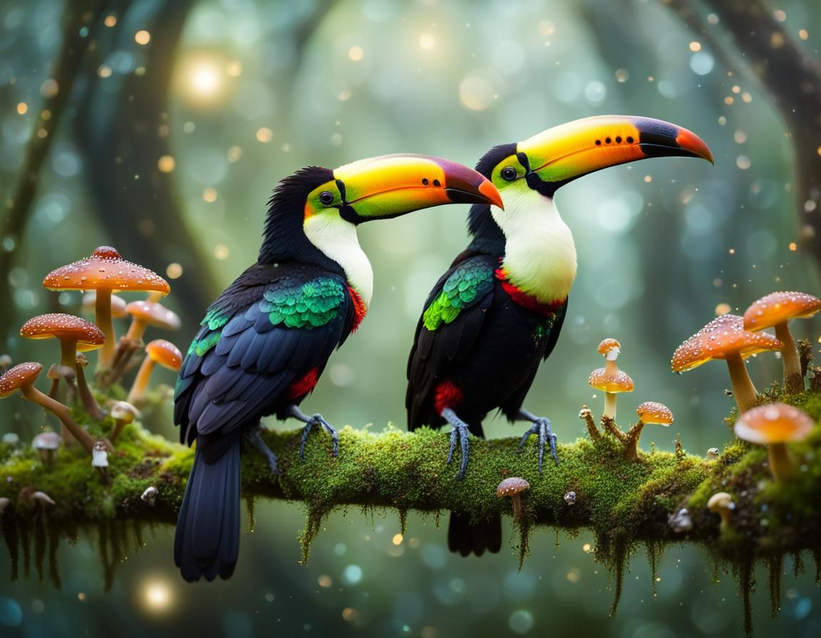 Toucans Perched Amidst Jungle Bloom