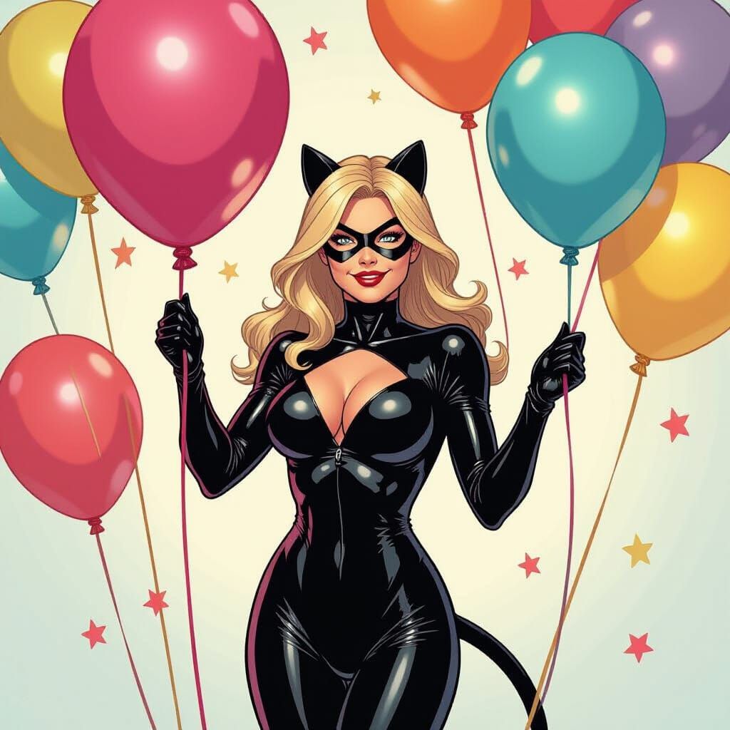 Marvel's Black Cat Teasing Birthday Balloon, Comic Art Style