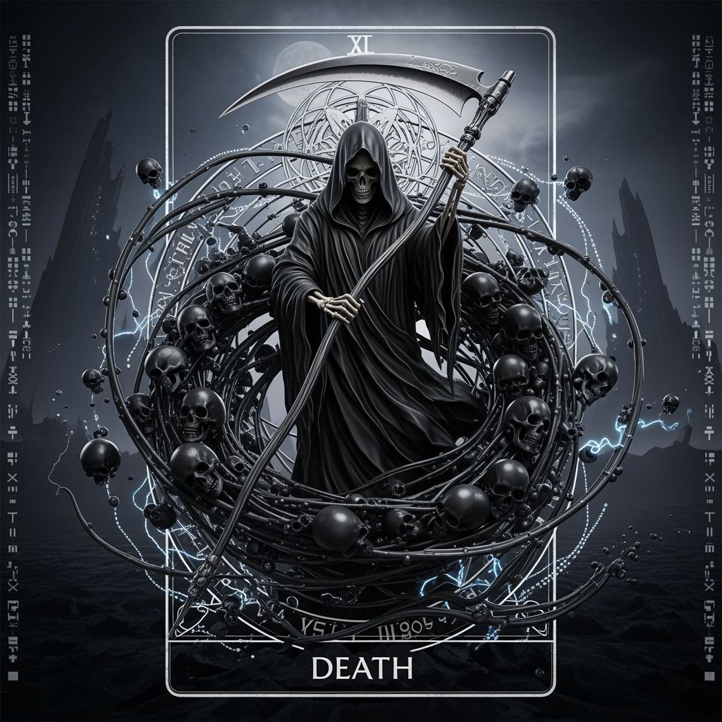 Death Tarot Card: 3D Render in Giger-Inspired Style
