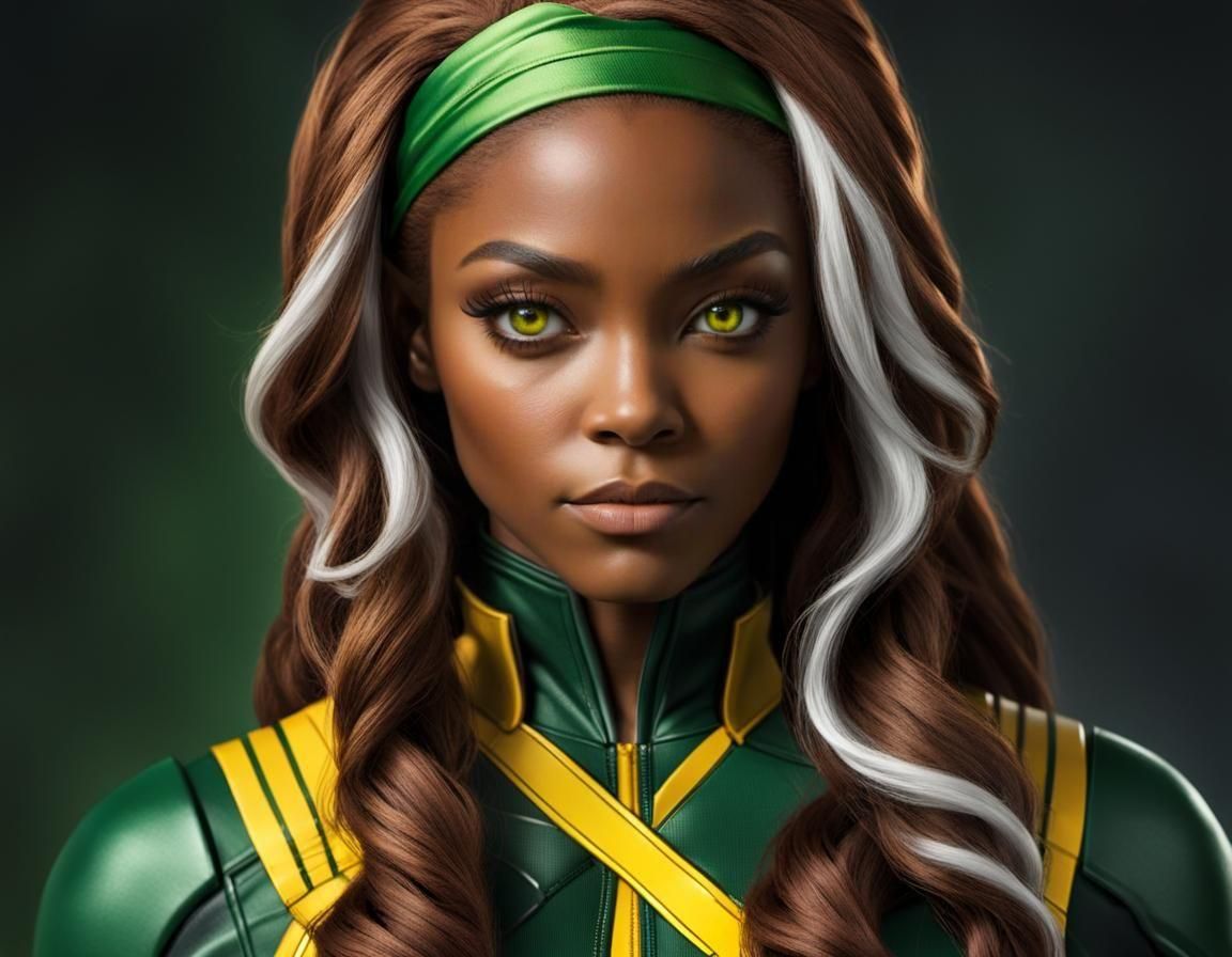 Elegant X-Men Superheroine in Vibrant Green and Black Unifor...
