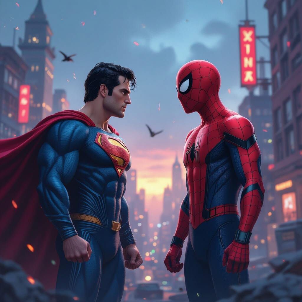 Superman and Spider-Man in Epic Fantasy Concept Art