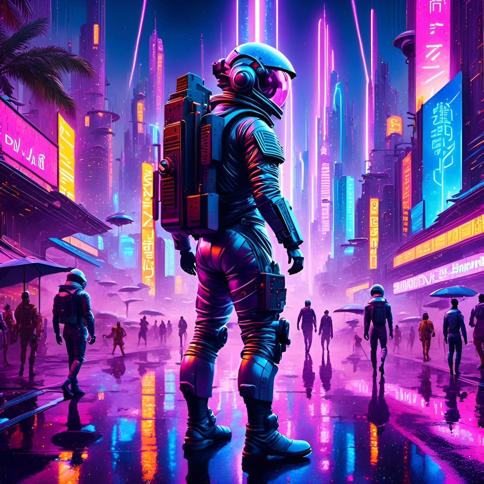 Astronaut in a Steampunk Cityscape