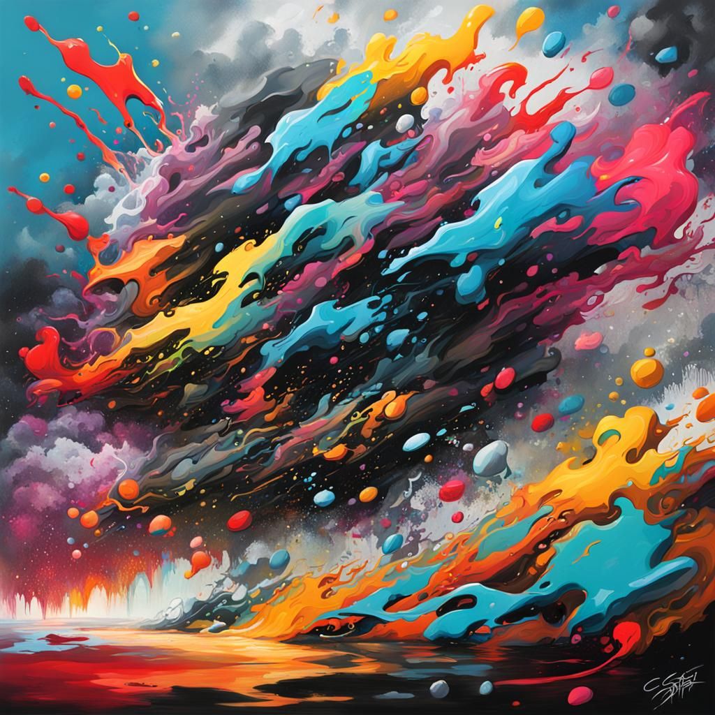 Vibrant Street Art Stormscape in High Contrast