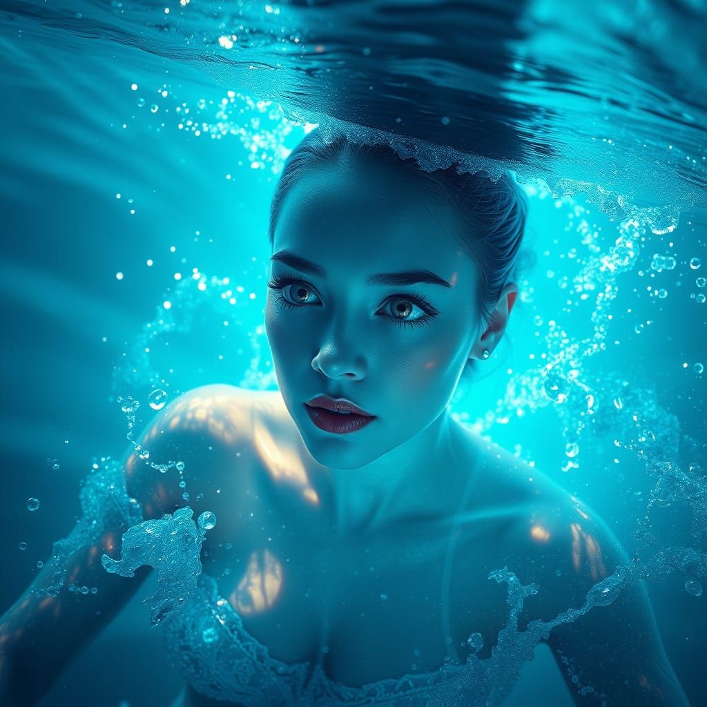 Surreal Mermaid Emerges from Shining Sea