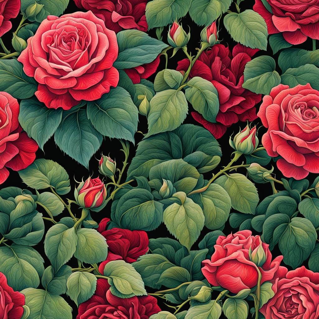 Lush Botanical Rose with Delicate Crimson Petals