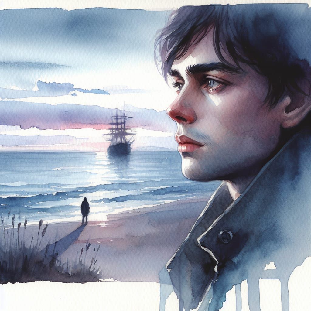 Soulful Seaside Longing in Watercolor