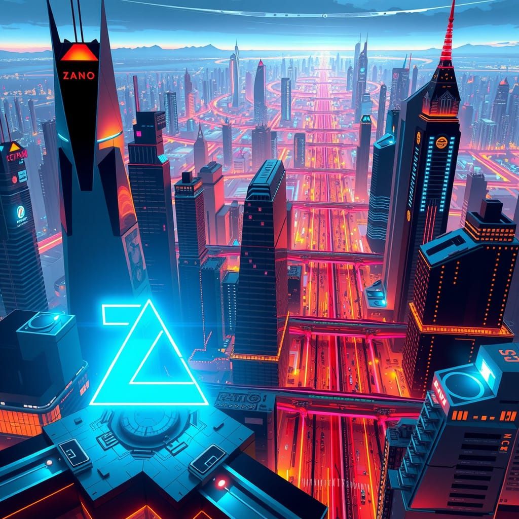 Neo-Cubist Metropolis in Vibrant Oil Painting Style