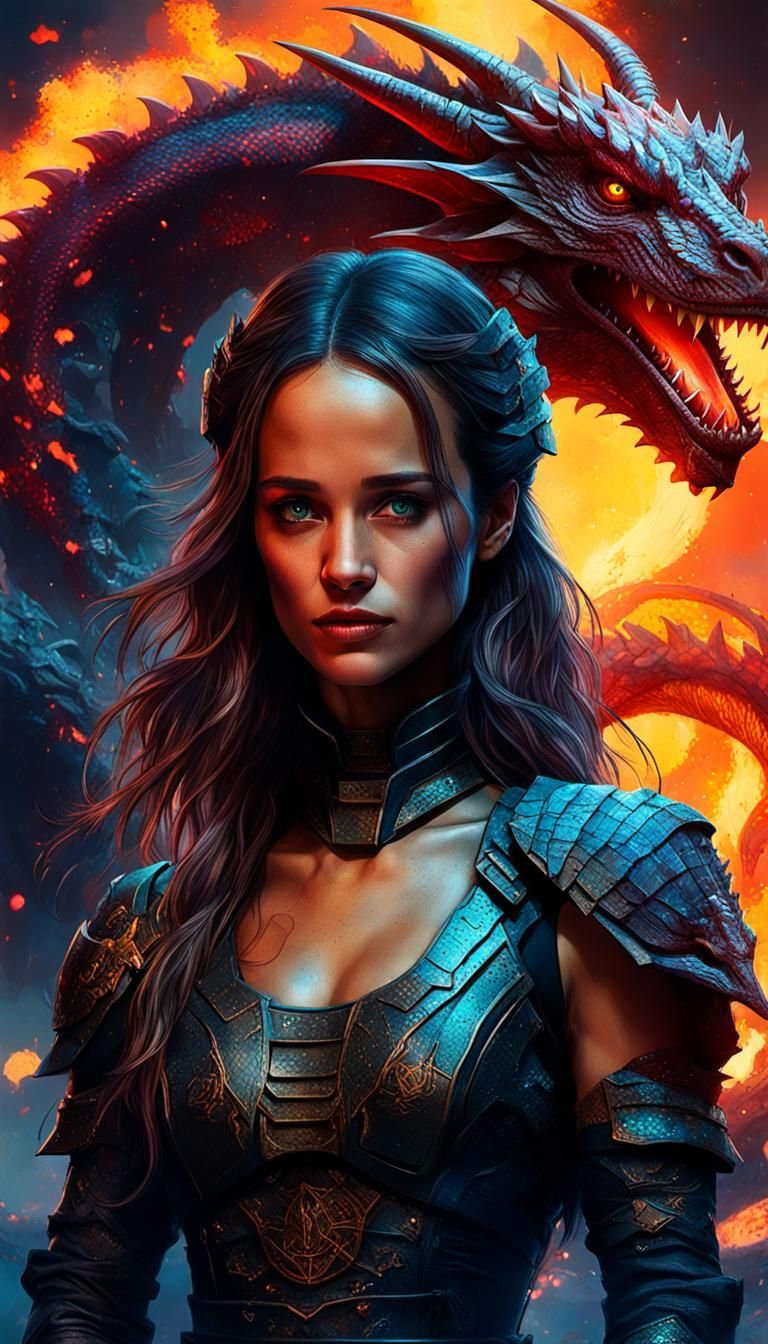 Gorgeous Warrior Princess in Cyberpunk Knight Costume with F...