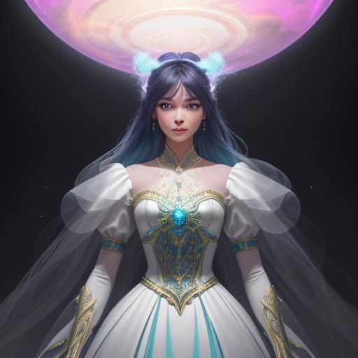 Vibrant Magical Girl Inside a Glowing Orb