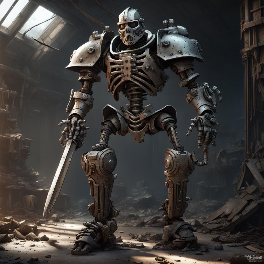 Cyberpunk Dark Fantasy Robot Knight in Fallout Power Armor