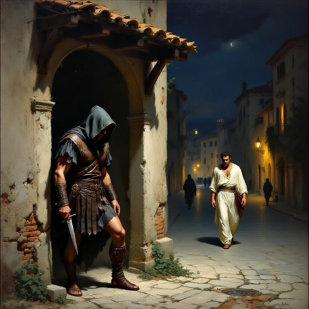 Romantic Night Ambush in Ancient Rome Oil Painting