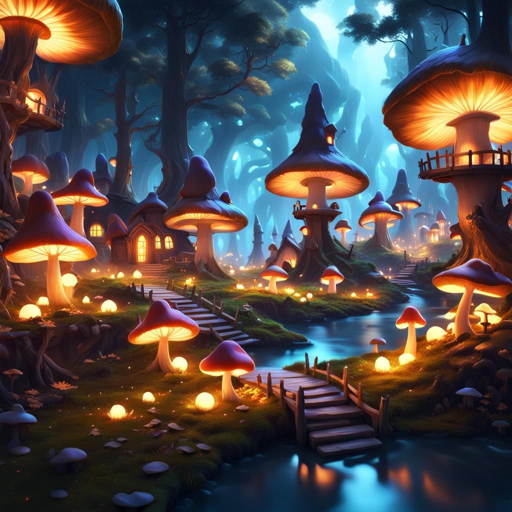 Glowing Mushroom Village of Whimsy