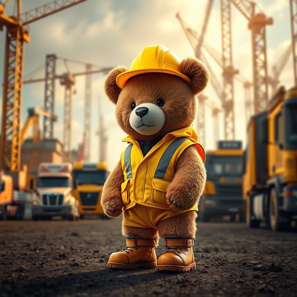 Cute Teddy Bear in Construction Gear