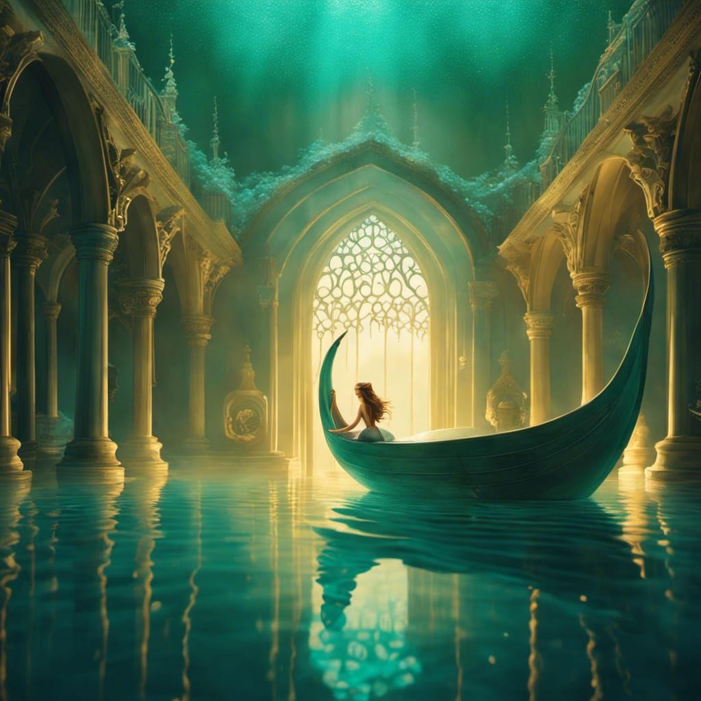Mermaid Princess in an Underwater Castle Sanctuary