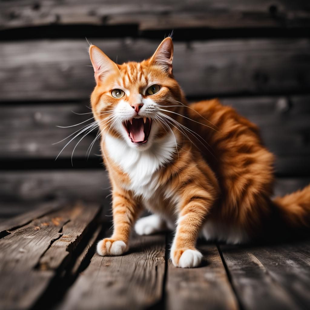 Wooden Orange Cat in Aggressive Stance