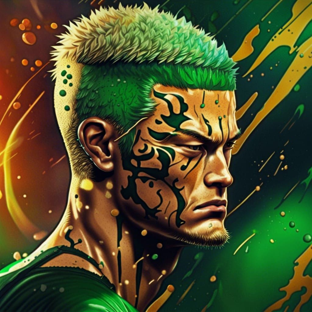 Hyperrealistic Roronoa Zoro as Inter Milan Logo in Dramatic...
