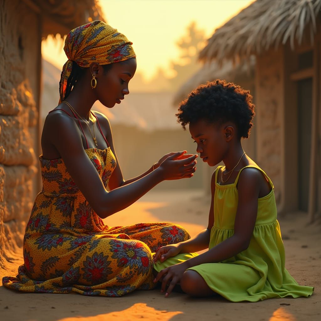 Warm Village Scene in Traditional African Style with Rich Ea...