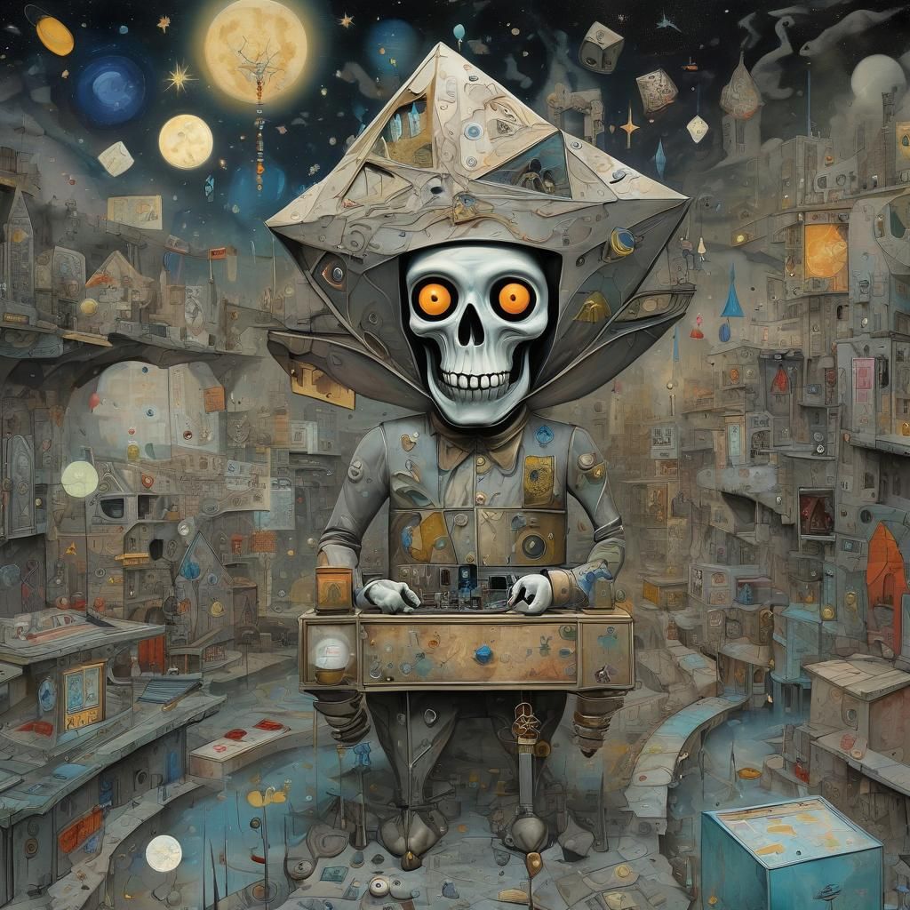 Surreal Futurist Las Vegas Scene with Ghostly Figures