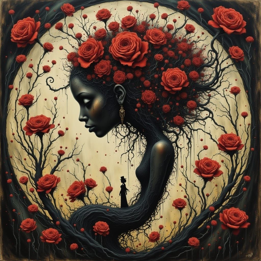 Lady Death in Dark Whimsy Style, by Odilon Redon and Tim Bur...