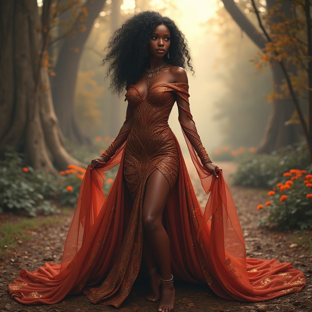 Voluptuous African Goddess in Fantasy Gown