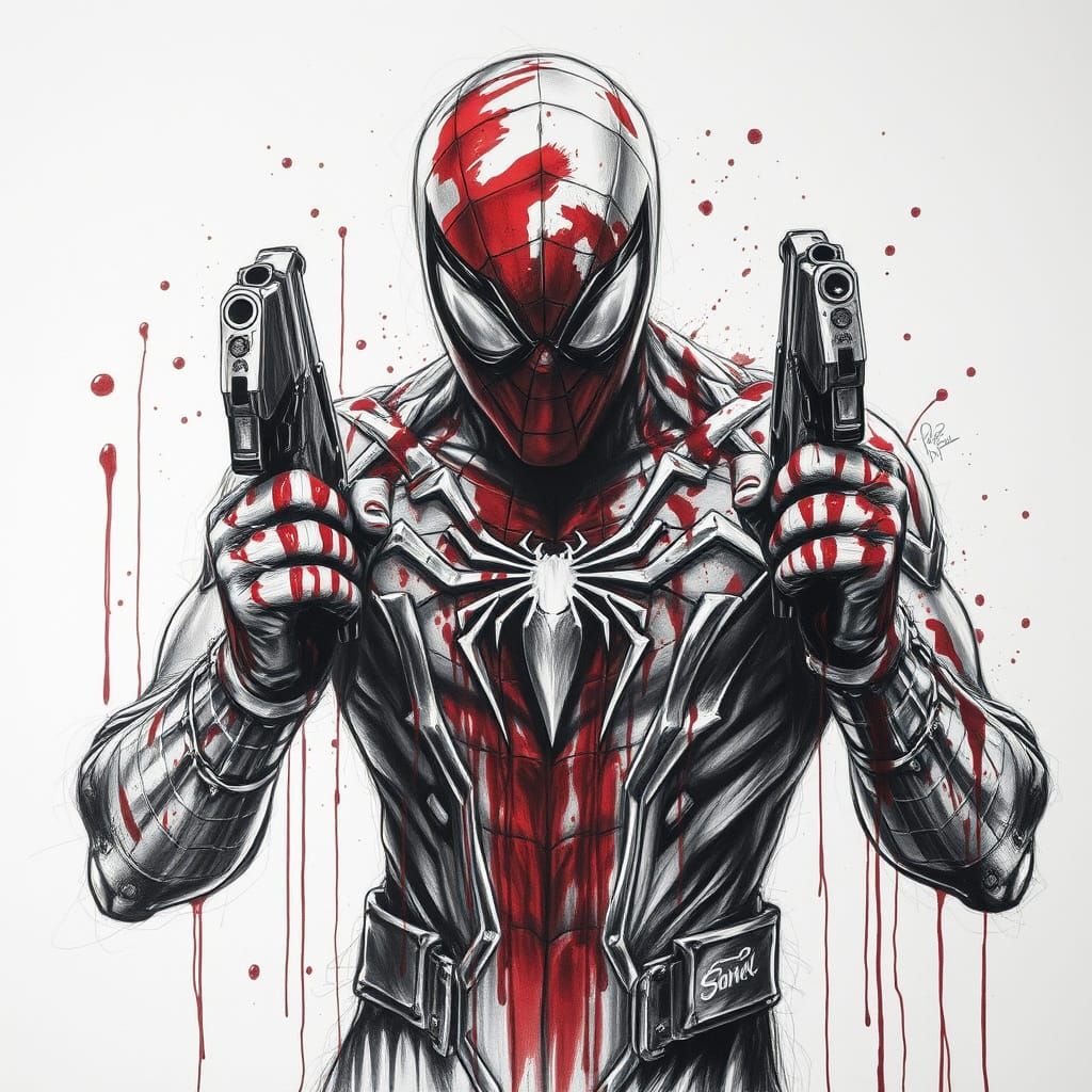 Hyperdetailed Charcoal Drawing: Rouge Spider-Man