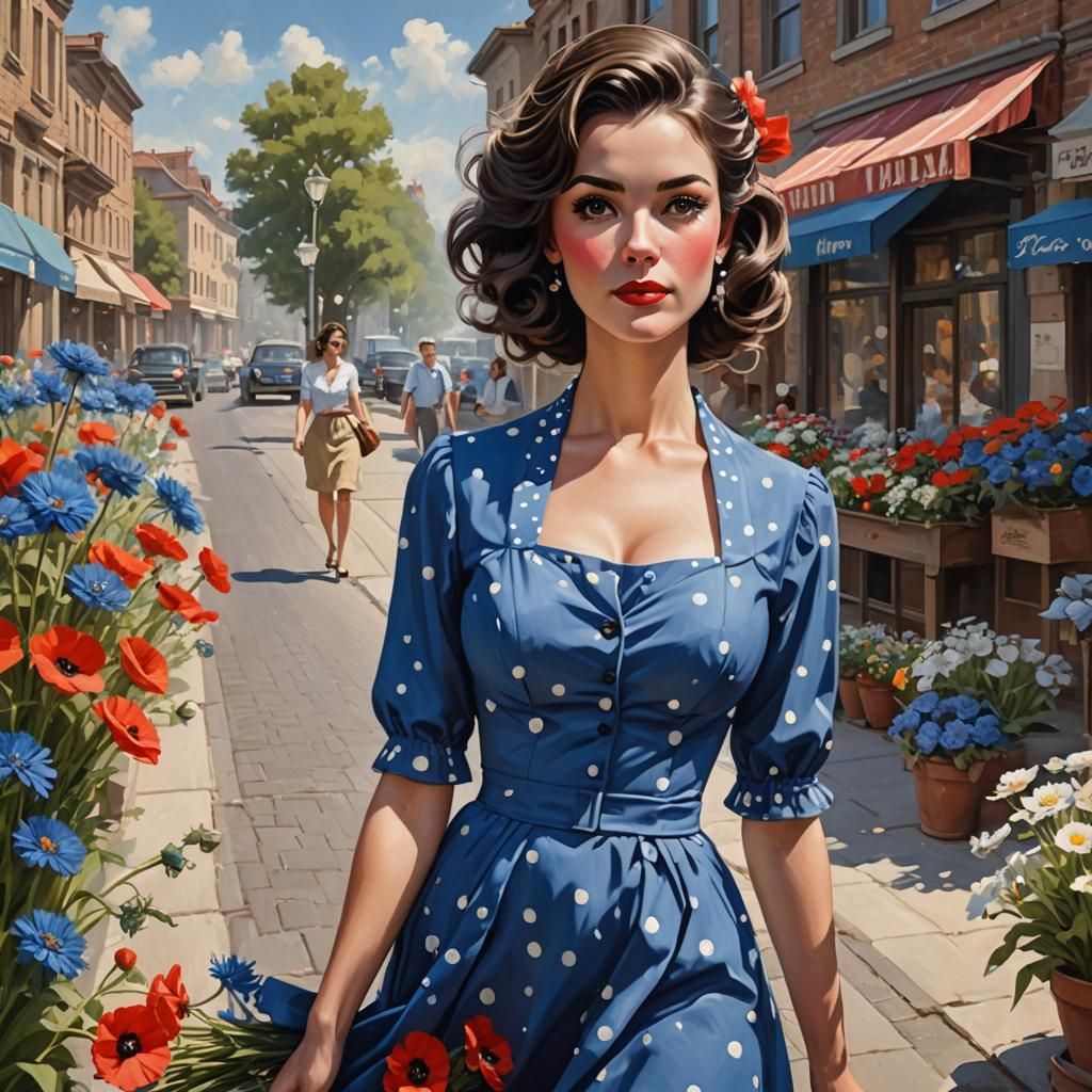Alluring Brunette Pin-Up Girl in Vintage-Inspired Calico Blu...