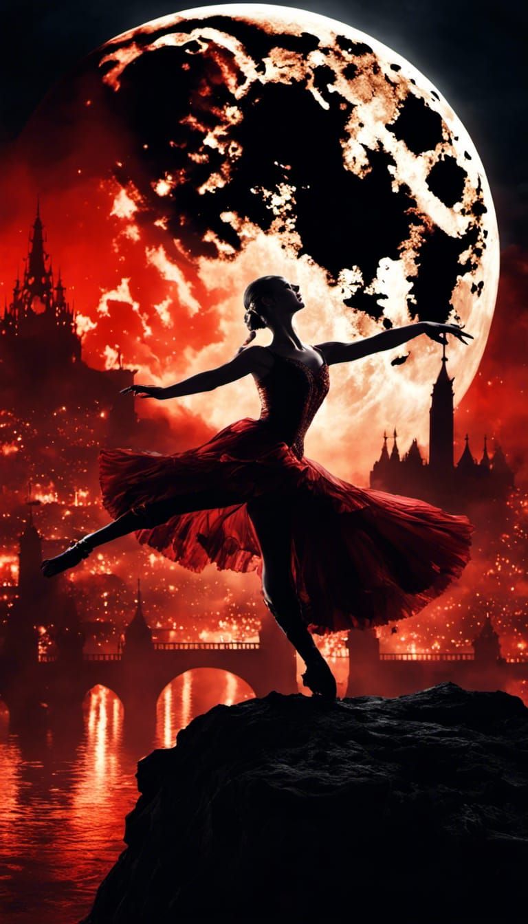 Dark Fantasy Ballerina Amidst Lava and Moonlight