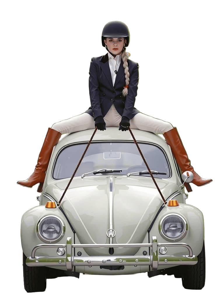 Dominant Equestrienne Commands Her Beaten VW Beetle Steed