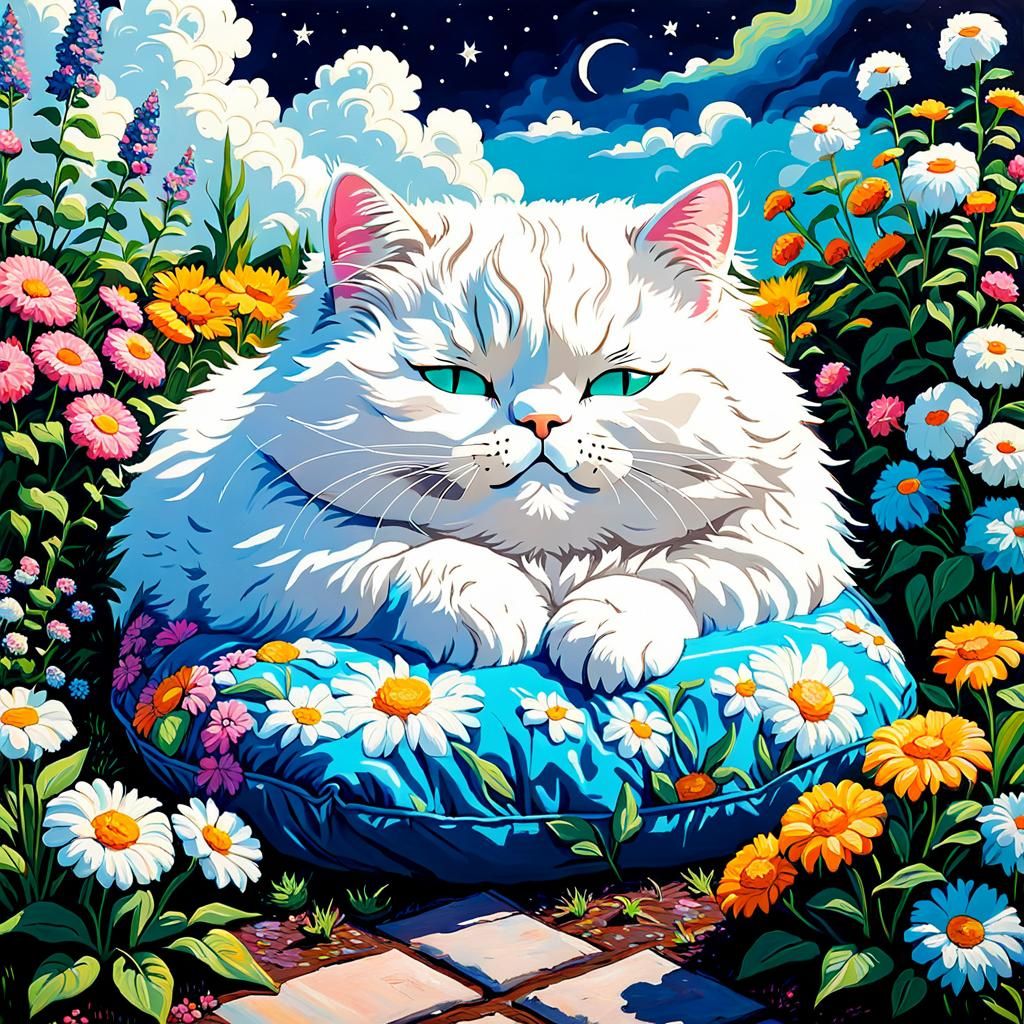 Cozy Fat Cat Basks in 80s Garden Paradise