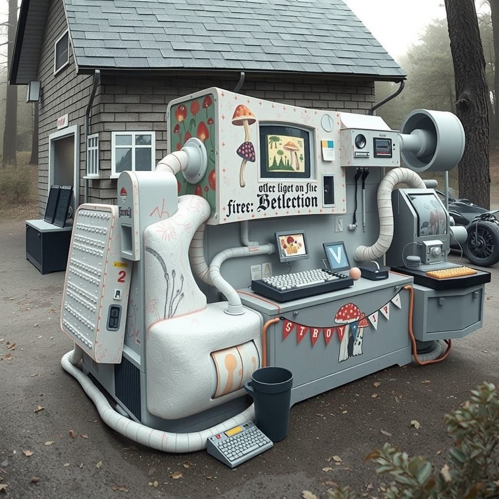 Chewing Gum Bungalow in Misty Forest, Hyperreal Style