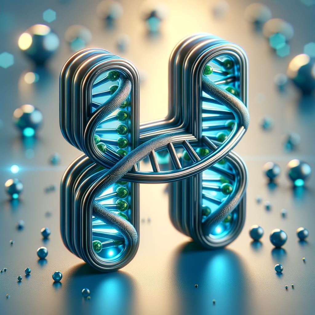 3D DNA Helix Logo in Metallic Blue and Green