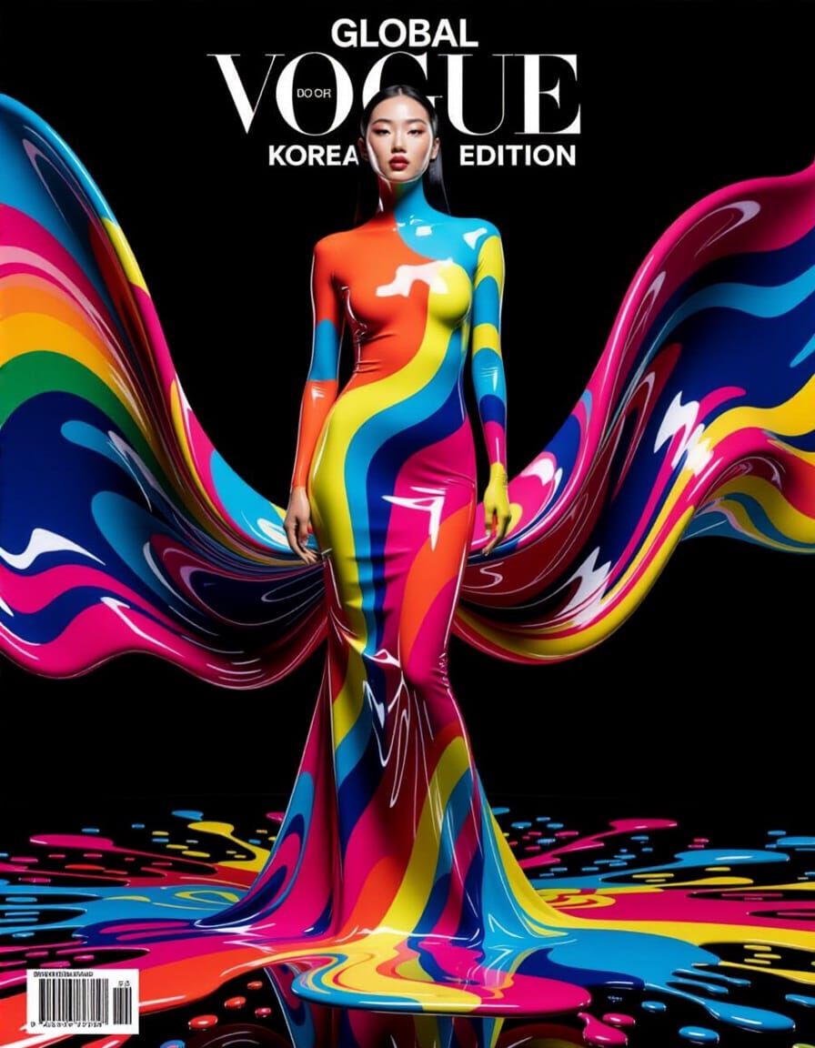 Asian Woman in Vibrant Liquid Body Paint