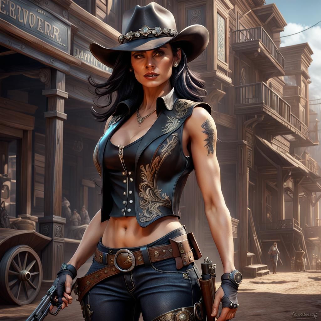 Dark Fantasy Cowgirl in Splendid Leather Vest