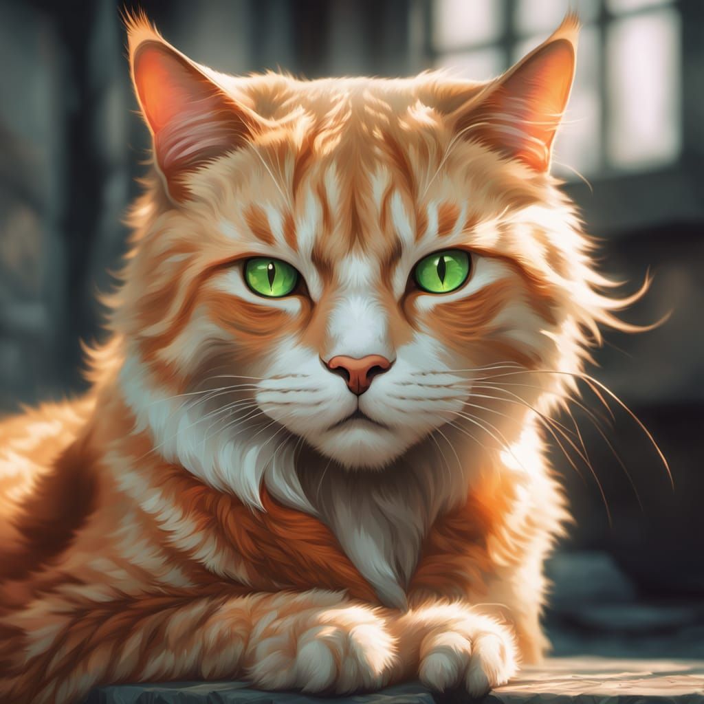 Warmly Lit Tabby Cat Portrait in Fantasy Art Nouveau Style