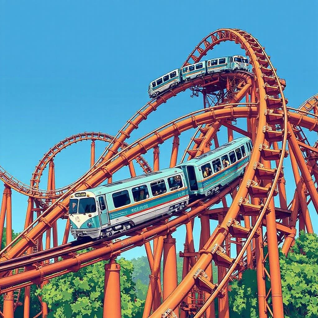 Surreal Titanium Roller Coaster with Intricate Loops