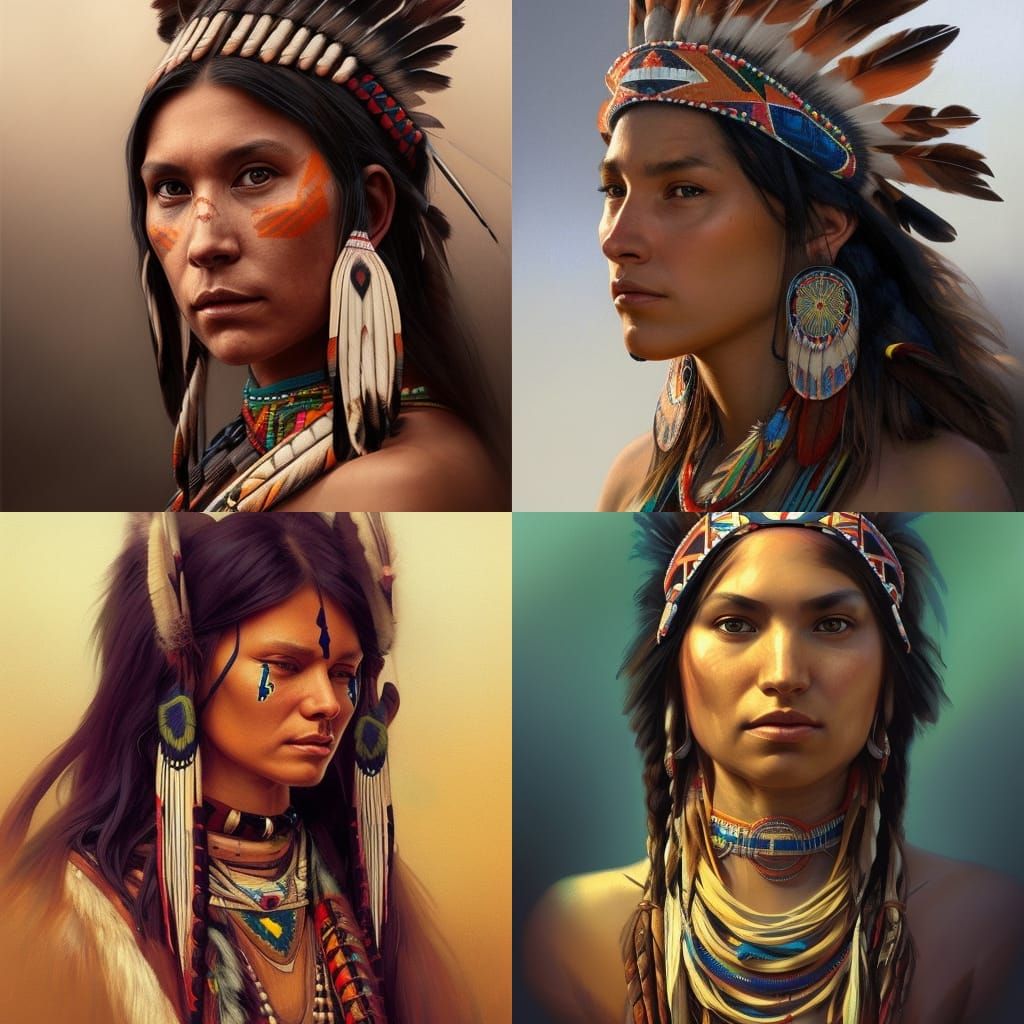 Majestic Native American Tribal Woman in Triadic Colors