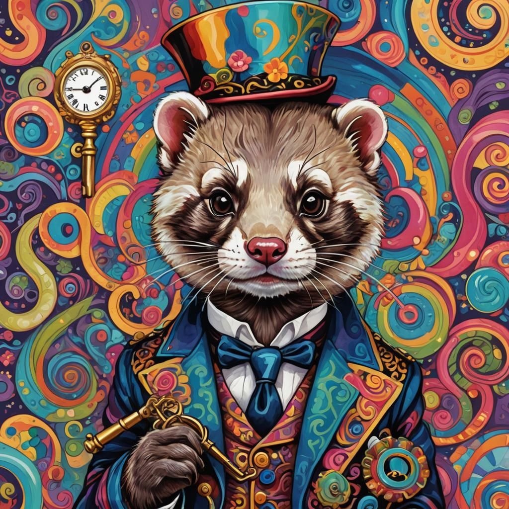 Whimsical Ferret in Vibrant Gouache Wonderland