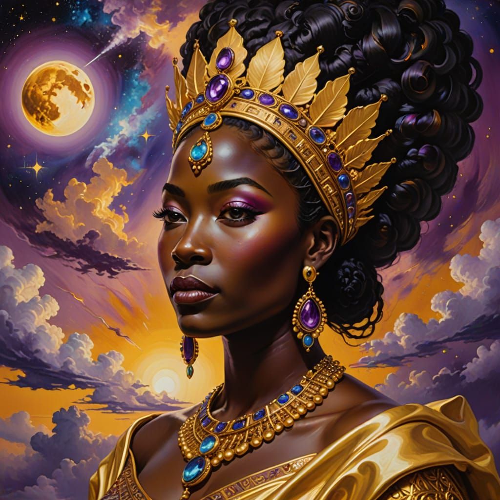 Cosmic Queen in Vibrant Hues, Pregnant Goddess in Purple and...