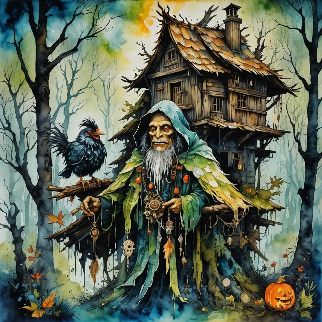 Dark Fantasy Scene in Vibrant Batik Style