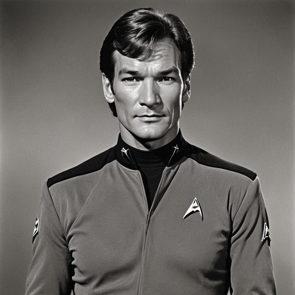 Patrick Swayze as Star Fleet Captain in a Sci-Fi Hologram