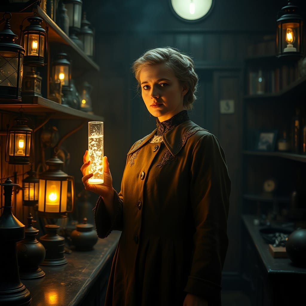 Ethereal Scientist in Victorian Laboratory